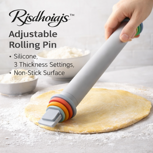 Rjsdhoiajs™ Adjustable Silicone Rolling Pin – 3-Thickness Settings Baking Tool