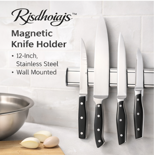 Rjsdhoiajs™ 12-Inch Magnetic Knife Holder – Wall-Mounted Stainless Steel Storage Rack